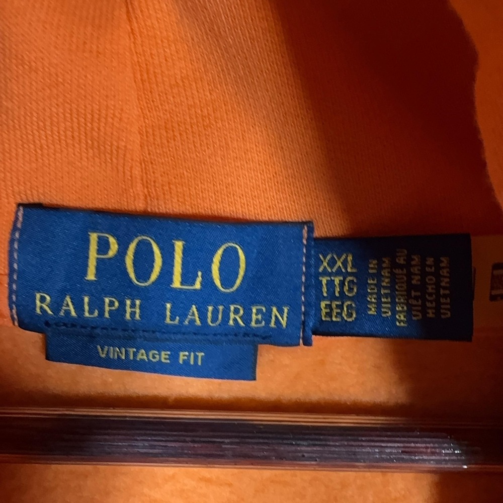 Polo Ralph Lauren Hoodie Mens XXL Orange Polo Bear Pullover Fleece Sweatshirt - Picture 3 of 9